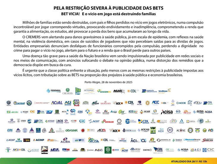 Manifesto pela restrição severa à publicidade das BETS.