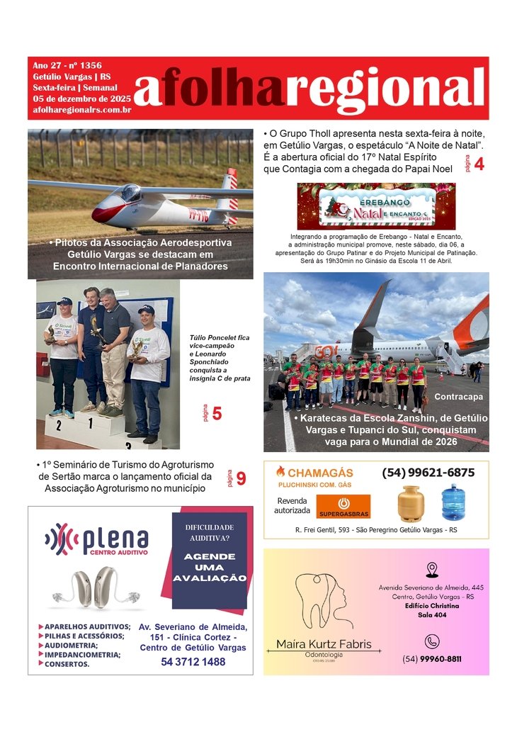 A FOLHA REGIONAL. ANO 27, Nº 1.356. Getúlio Vargas RS, 05 de dezembro de 2025.