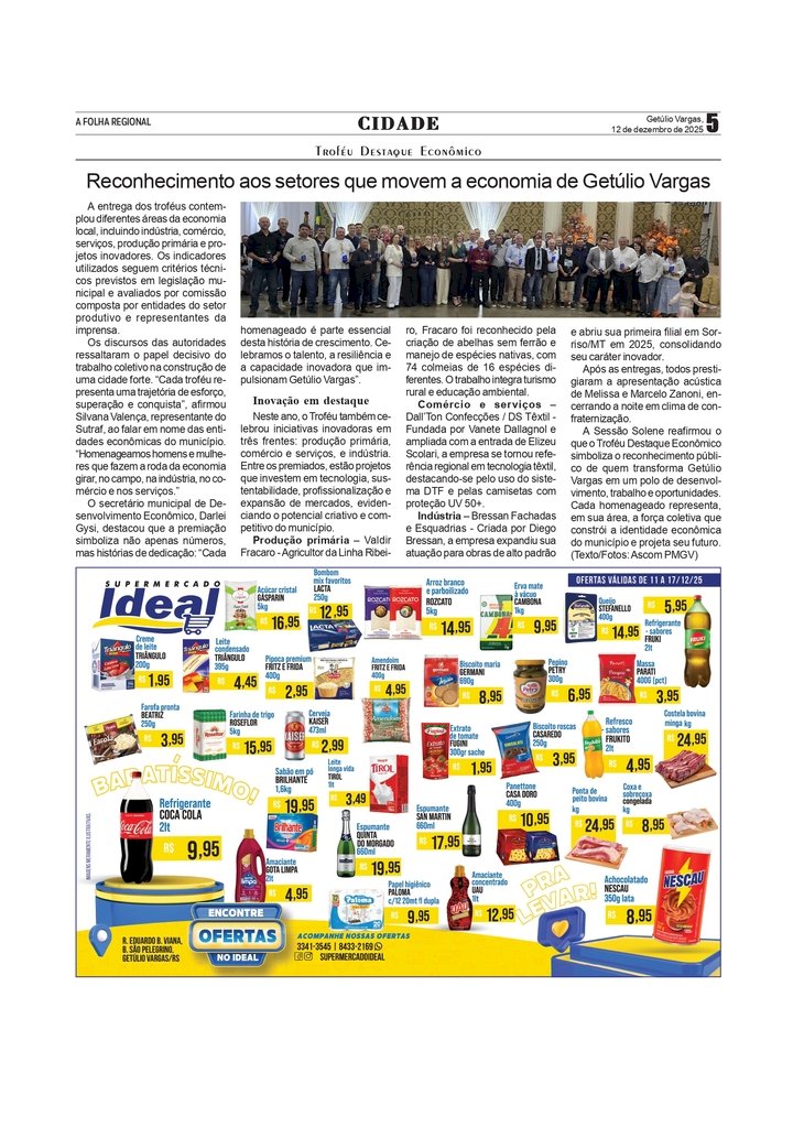 Troféu Destaque Econômico reúne setor produtivo e homenageia força empreendedora local