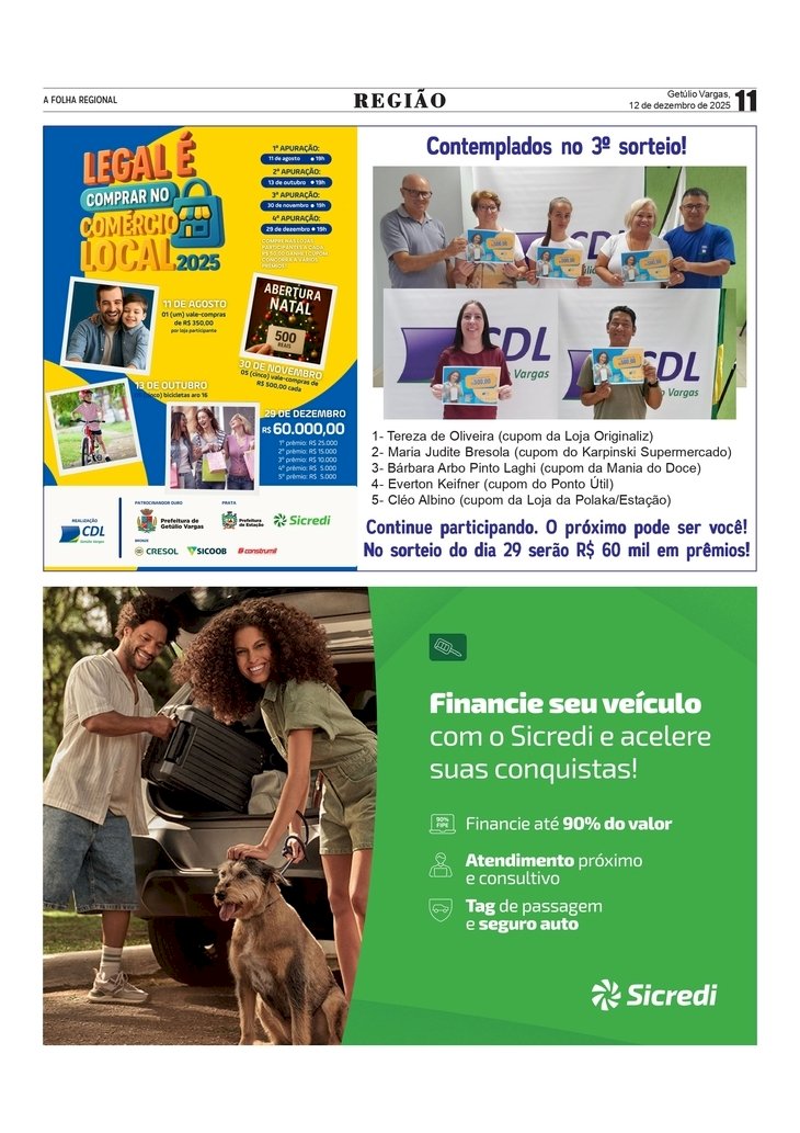 Contemplados no 3º sorteio da campanha da CDL