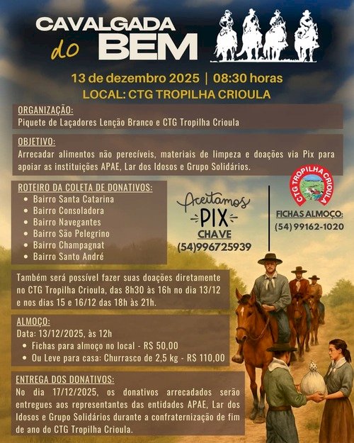 Cavalgada do Bem neste sábado em Getúlio Vargas 