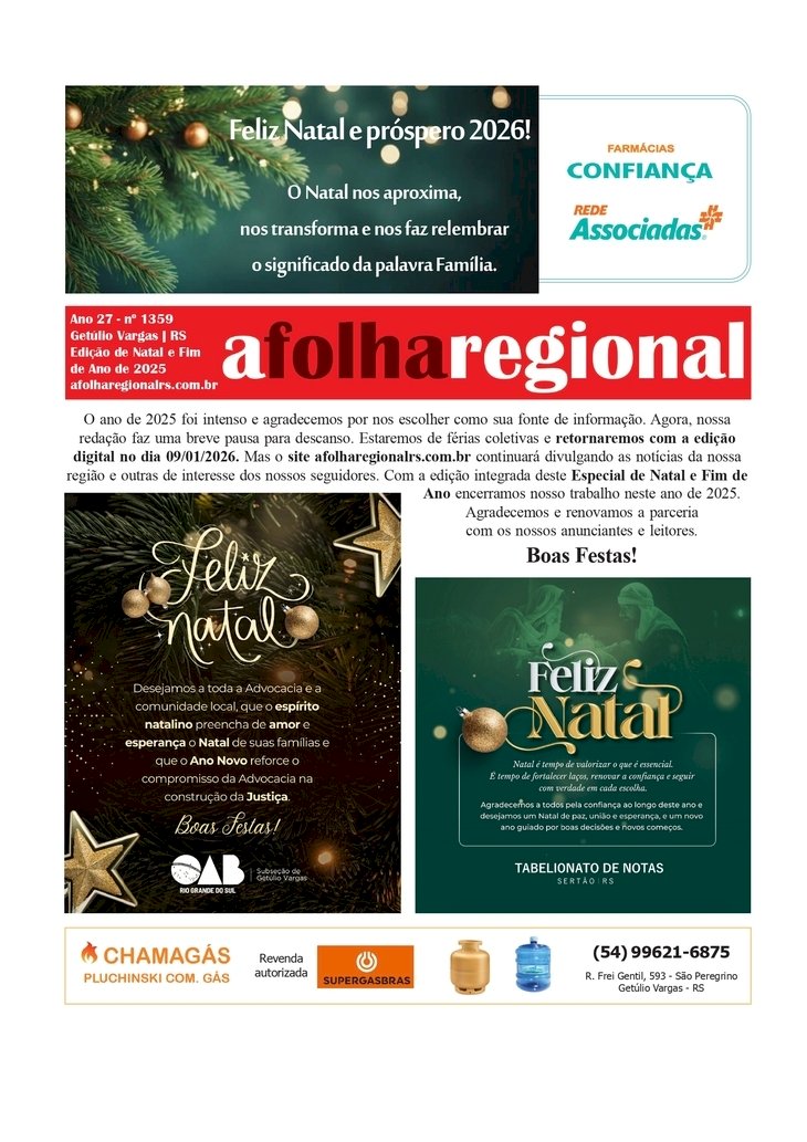 A FOLHA REGIONAL. Ano 25, nº 1.359. Edição conjunta de Natal e Ano Novo.
