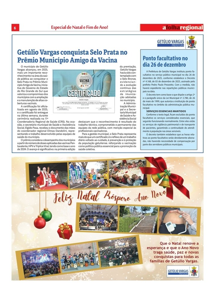 Informativo e Mensagem de Natal da Prefeitura Municipal de Getúlio Vargas