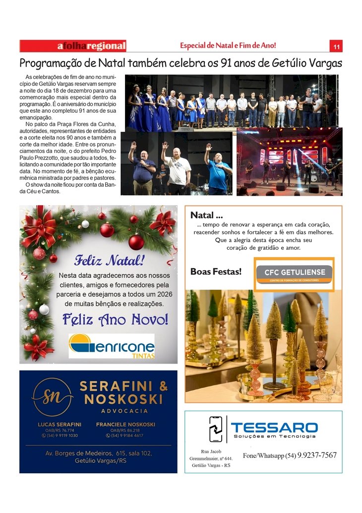 Programação de Natal também celebra os 91 anos de Getúlio Vargas