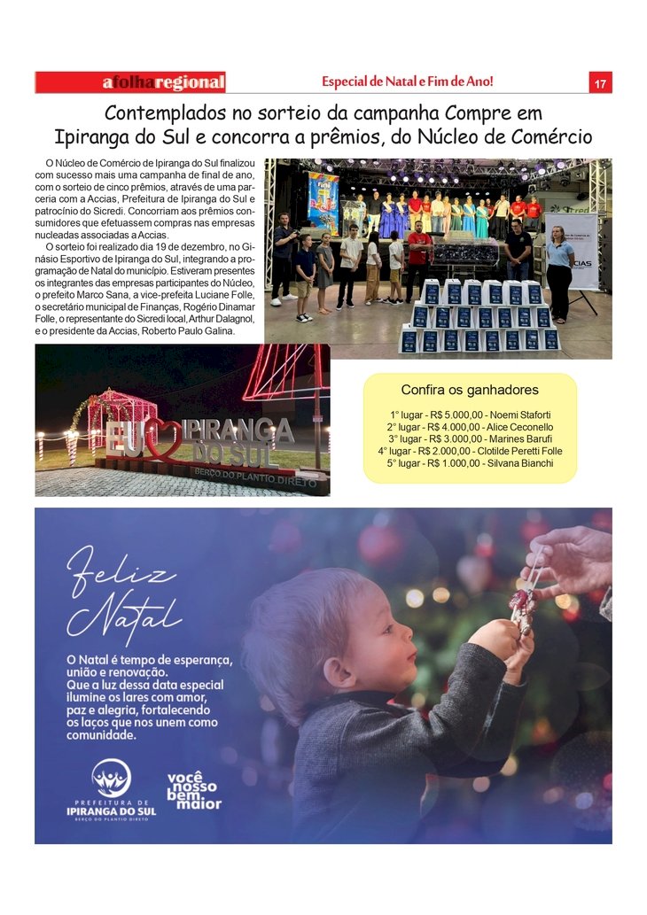 Contemplados no sorteio da campanha Compre em Ipiranga do Sul e concorra a prêmios, do Núcleo de Comércio