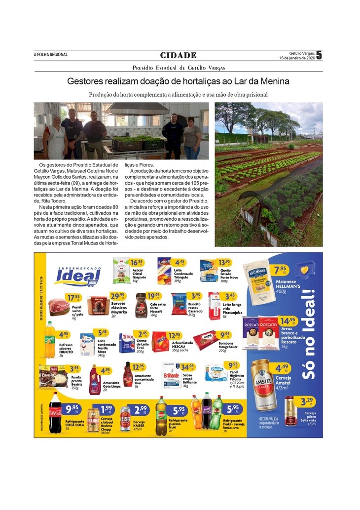 Gestores do Presídio realizam doação de hortaliças ao Lar da Menina