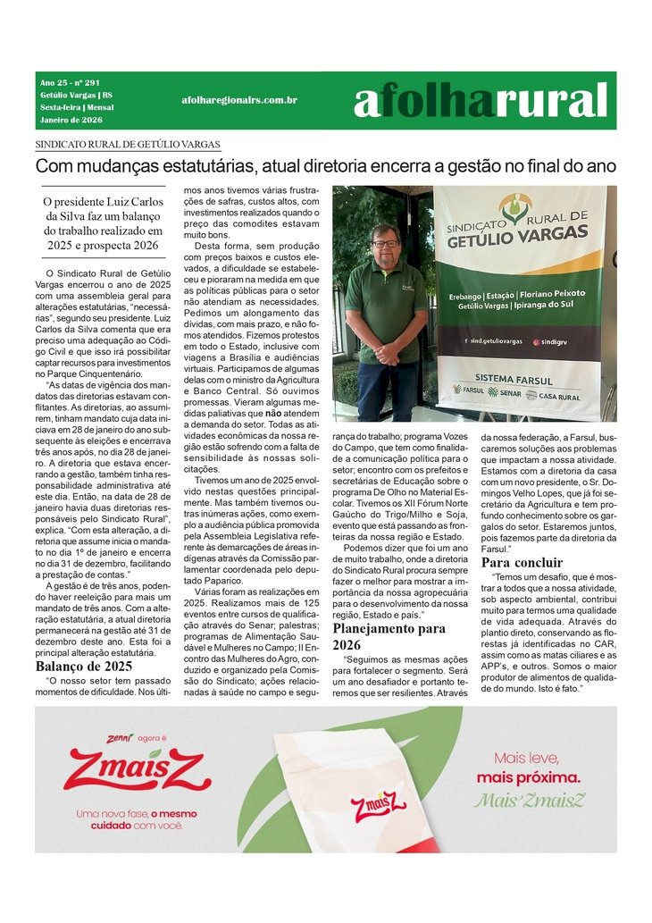 Sindicato Rural de Getúlio Vargas - Com mudanças estatutárias, atual diretoria encerra a gestão no final do ano