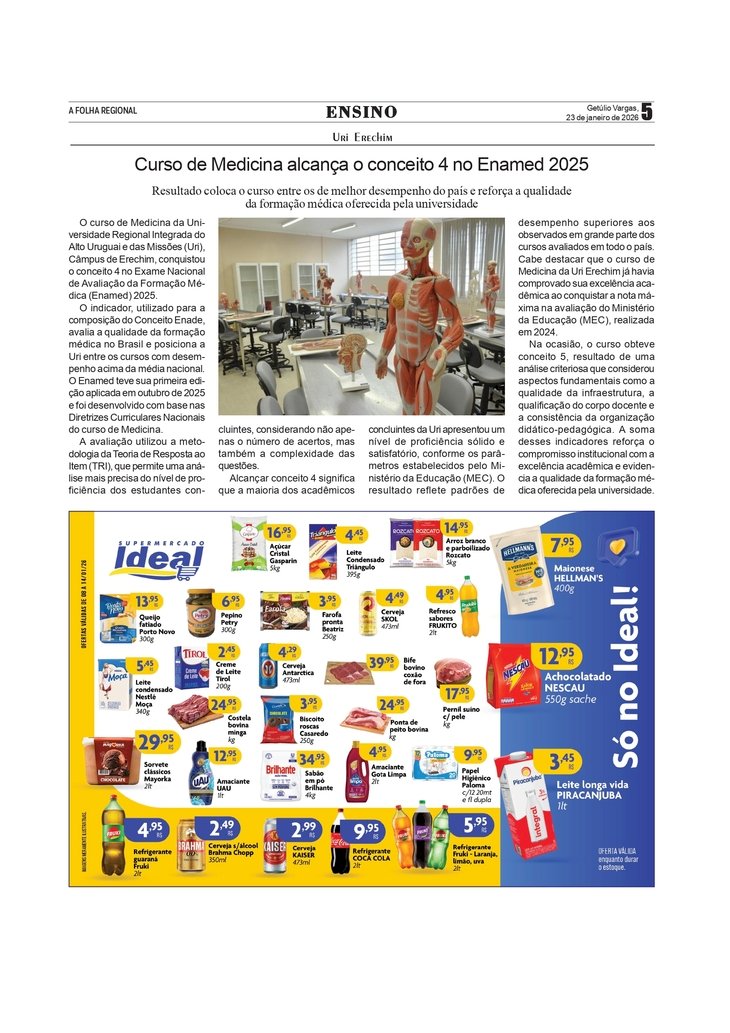 Uri Erechim - Curso de Medicina alcança o conceito 4 no Enamed 2025