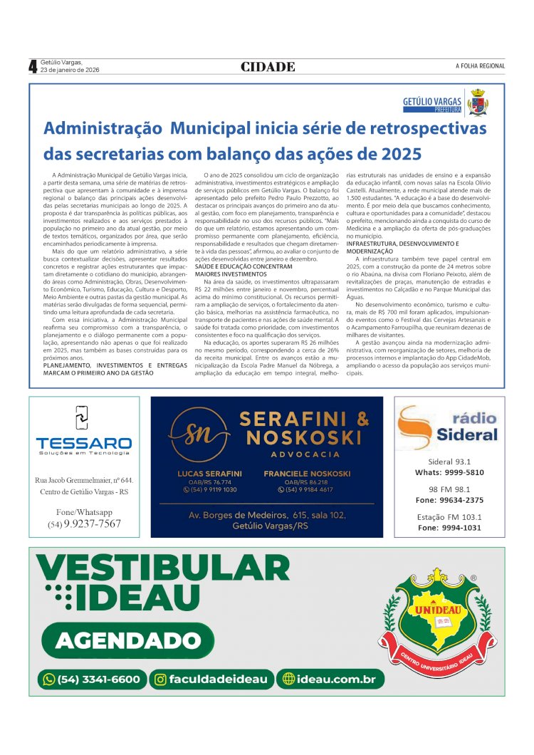 Administração Municipal inicia série de retrospectivas das secretarias com balanço das ações de 2025