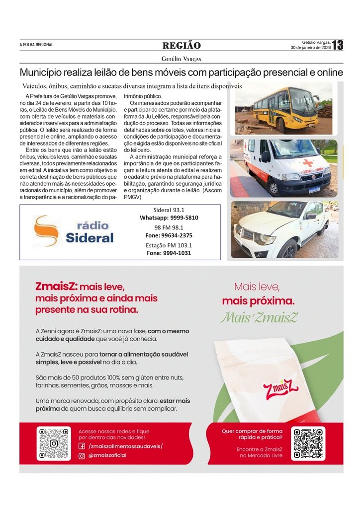 Município de Getúlio Vargas realiza leilão de bens móveis com participação presencial e online