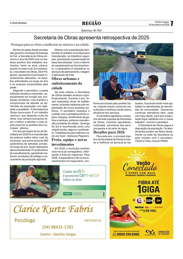 Secretaria de Obras de Ipiranga do Sul apresenta retrospectiva de 2025