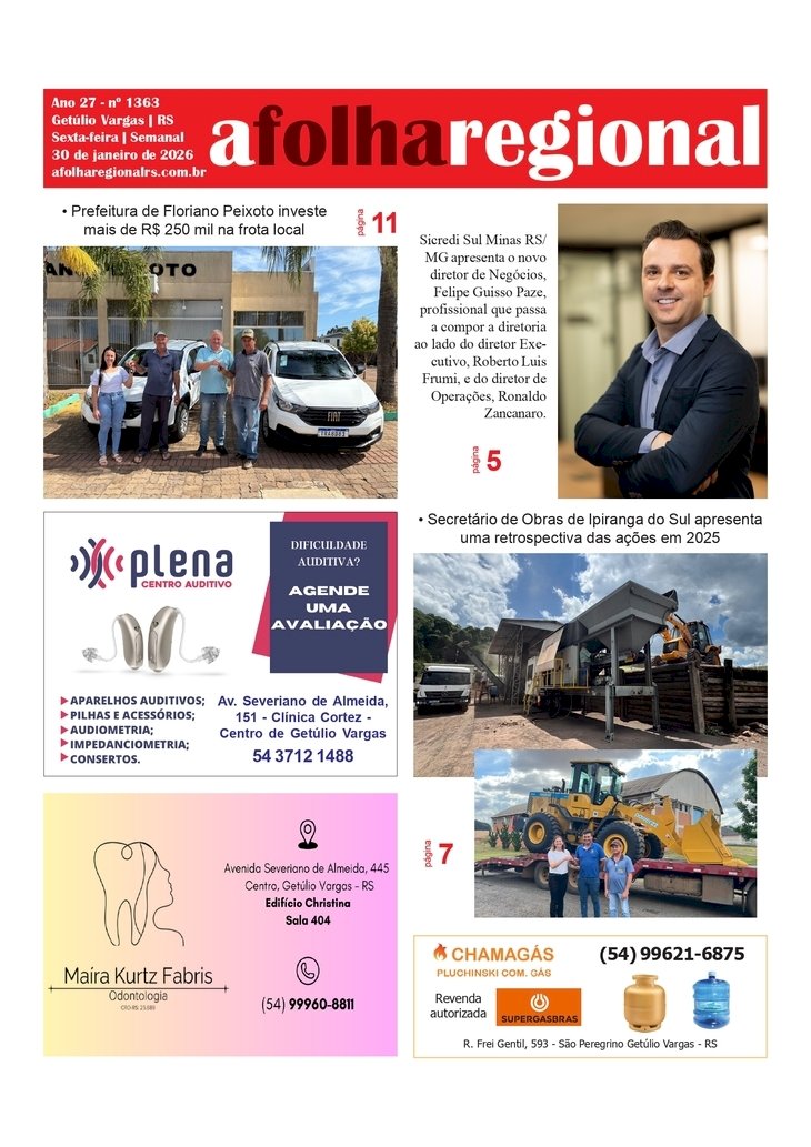 A FOLHA REGIONAL. Ano 27, nº 1.363 Getúlio Vargas RS, 30 de janeiro de 2026.