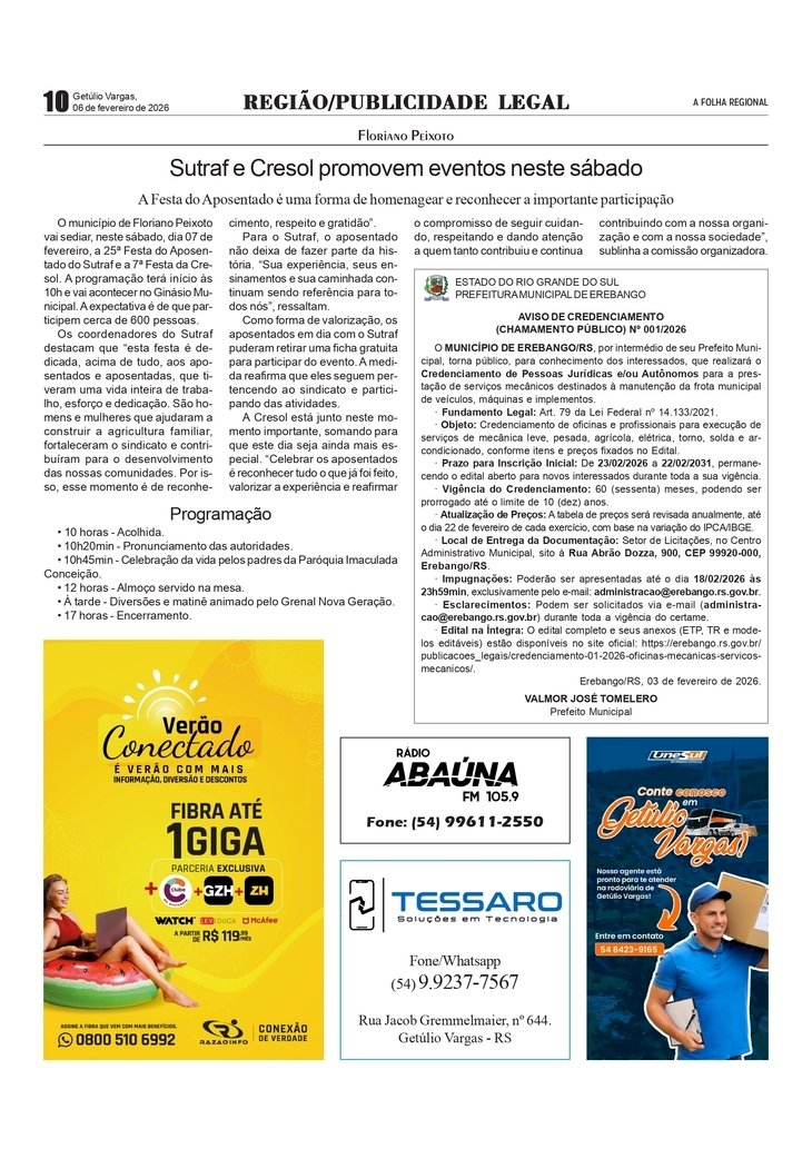 Sutraf e Cresol promovem eventos neste sábado em Floriano Peixoto 
