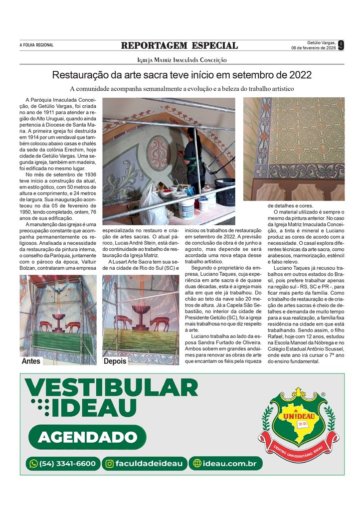 Igreja Matriz Imaculada Conceição - Restauração da arte sacra teve início em setembro de 2022