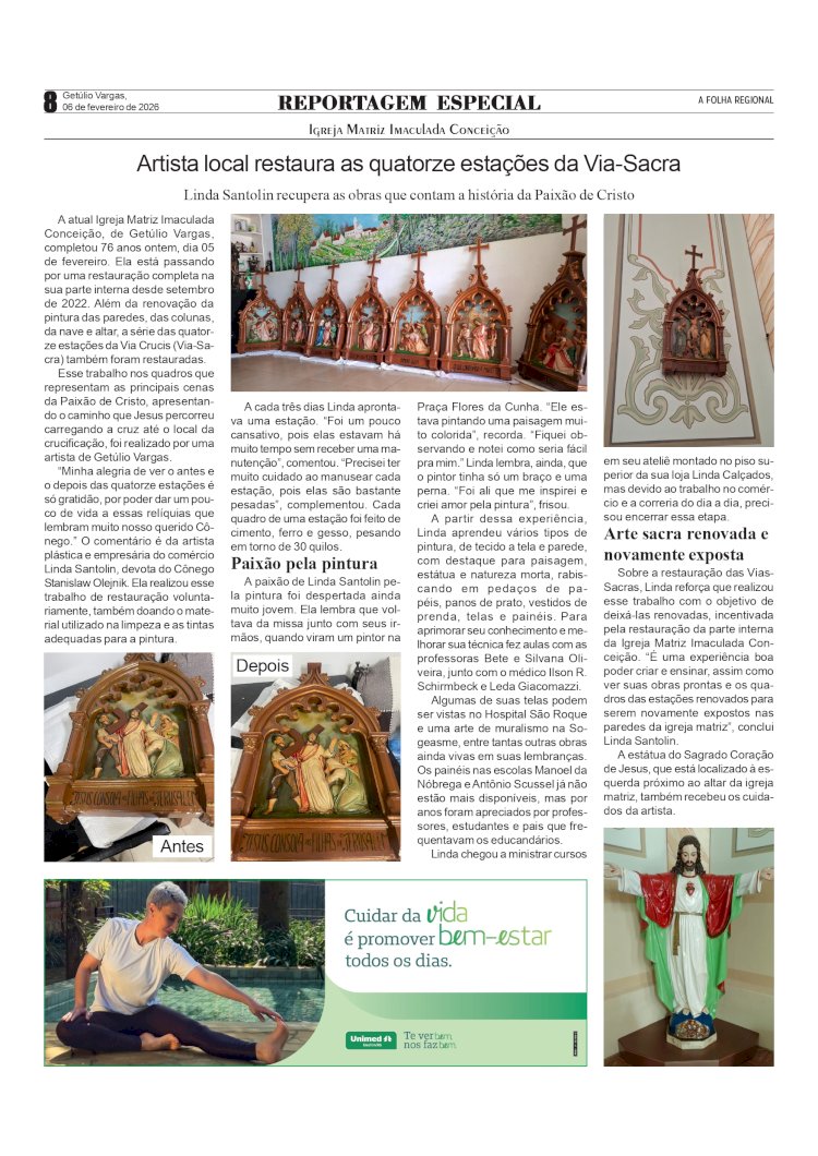 Artista local restaura as quatorze estações da Via-Sacra da Igreja Matriz Imaculada Conceição