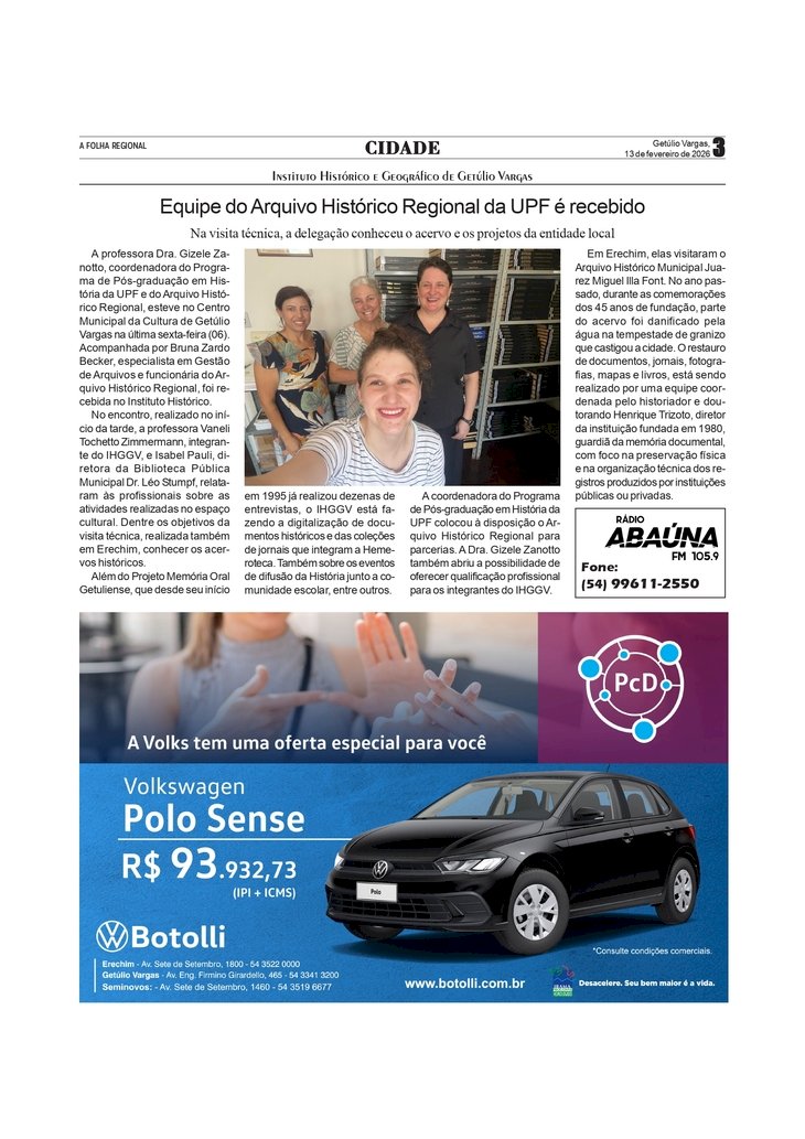 Instituto Histórico - Equipe do Arquivo Histórico Regional da UPF é recebido