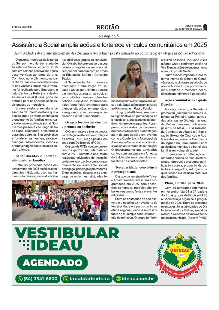 Assistência Social de Ipiranga do Sul amplia ações e fortalece vínculos comunitários em 2025