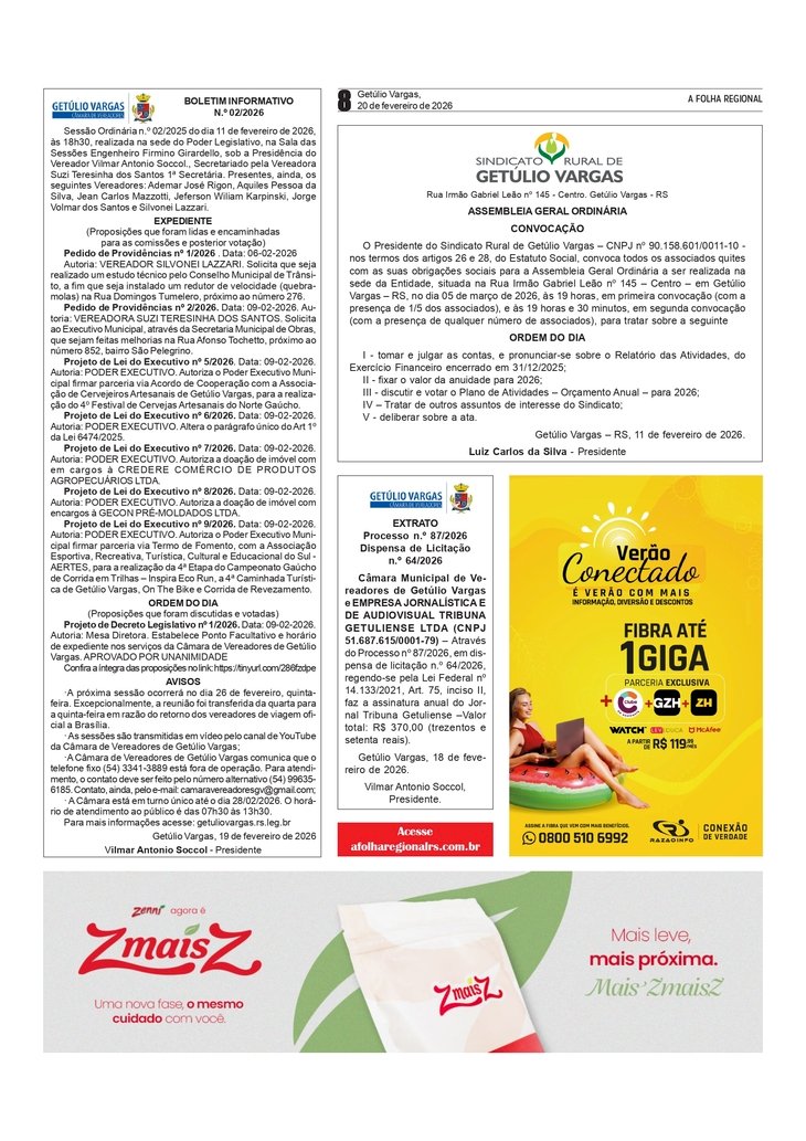 Editais e Boletim da Câmara de Vereadores de Getúlio Vargas