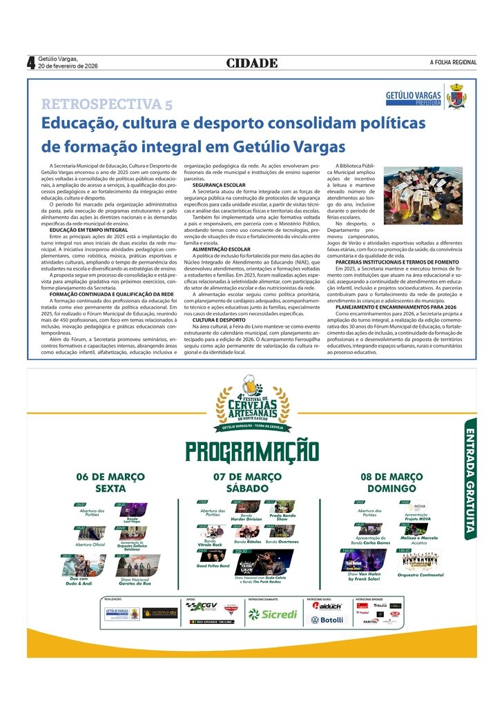 Educação, cultura e desporto consolidam políticas de formação integral em Getúlio Vargas
