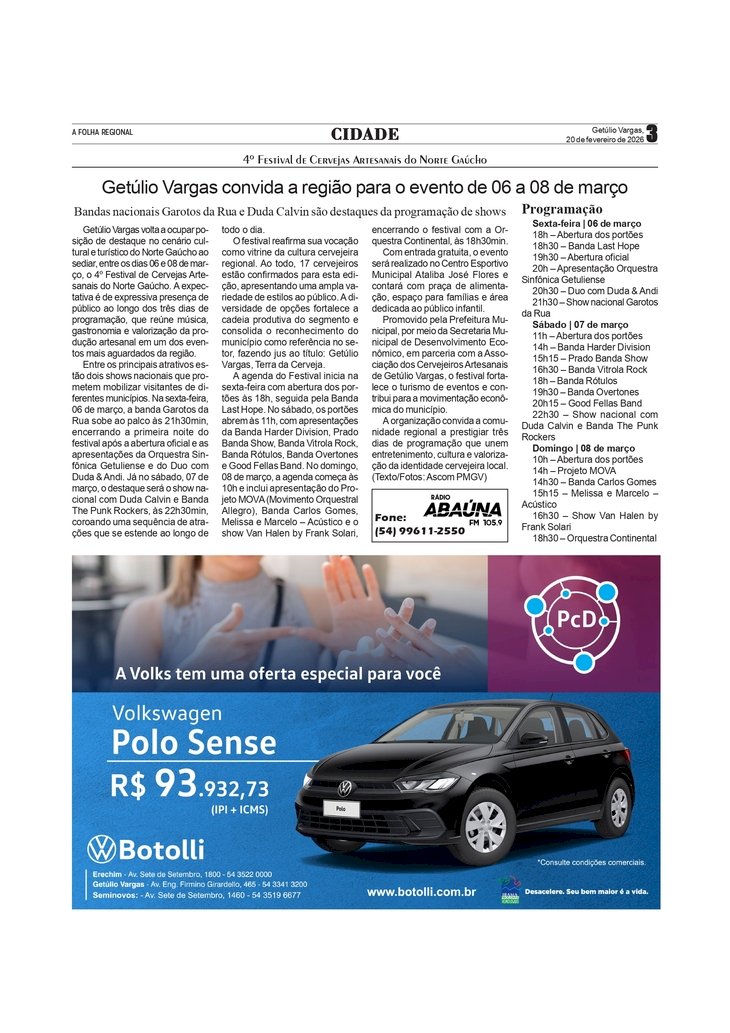 4º Festival de Cervejas Artesanais do Norte Gaúcho - Getúlio Vargas convida a região para o evento de 06 a 08 de março