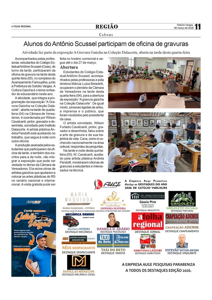 Alunos do Antônio Scussel participam de oficina de gravuras