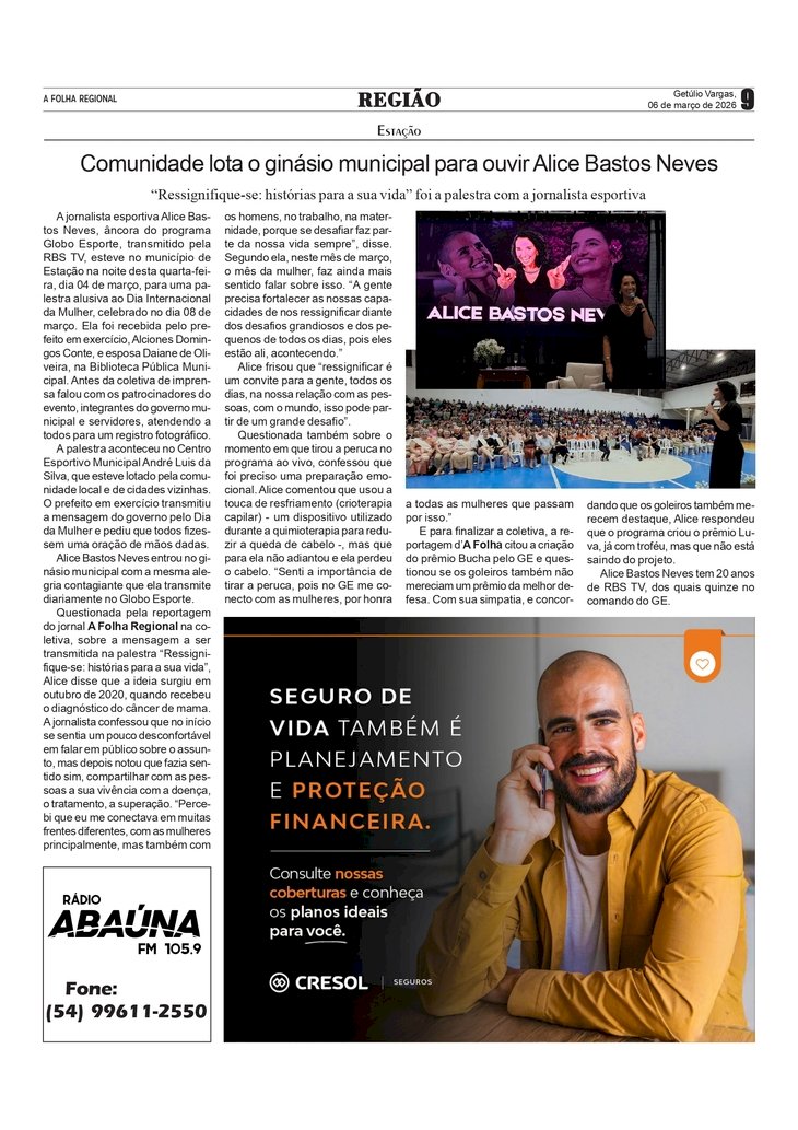 Estação - Comunidade lota o ginásio municipal para ouvir Alice Bastos Neves