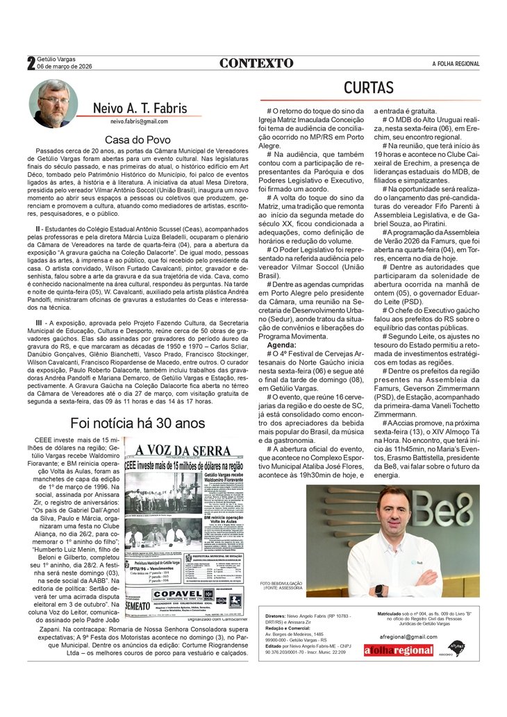 A CASA DO POVO, por Neivo A T Fabris. Edição de 06/3/2026.