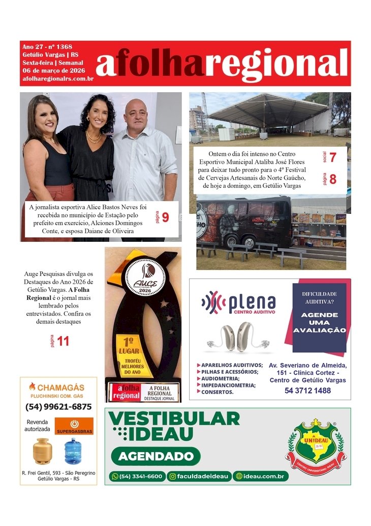 A FOLHA REGIONAL Ano 27, nº 1.367. Getúlio Vargas RS, 06 de março de 2026.