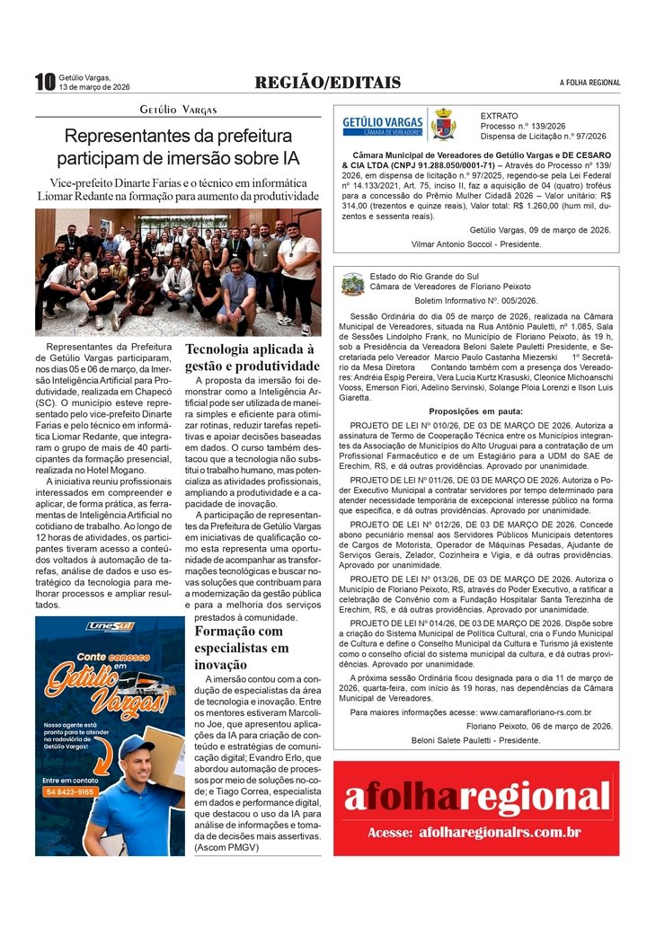 Representantes da Prefeitura de Getúlio Vargas participam de imersão sobre Inteligência Artificial em Chapecó