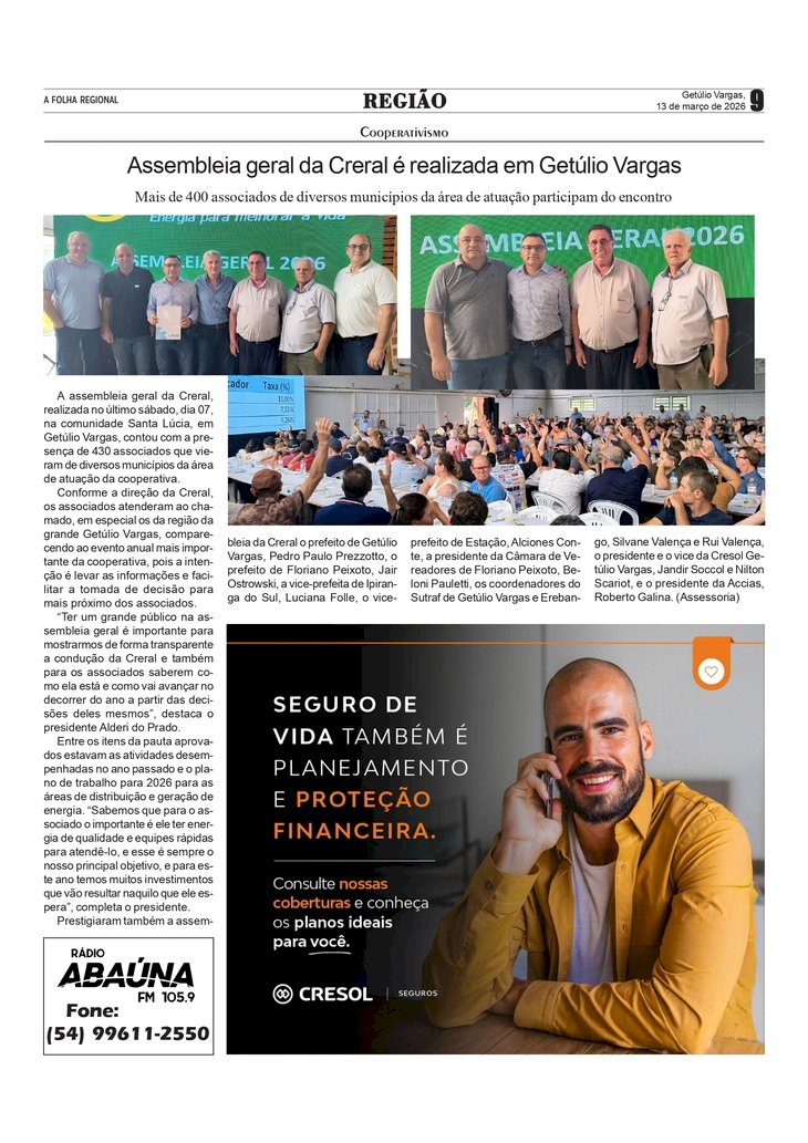 Assembleia geral da Creral é realizada em Getúlio Vargas