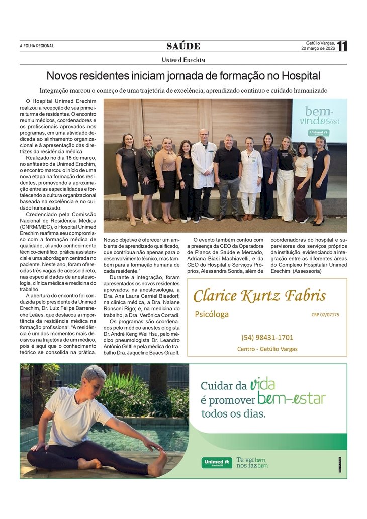 Unimed Erechim - Novos residentes iniciam jornada de formação no Hospital