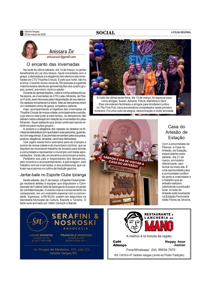 Social, por Anissara Zir. Edição de 20/3/2026.