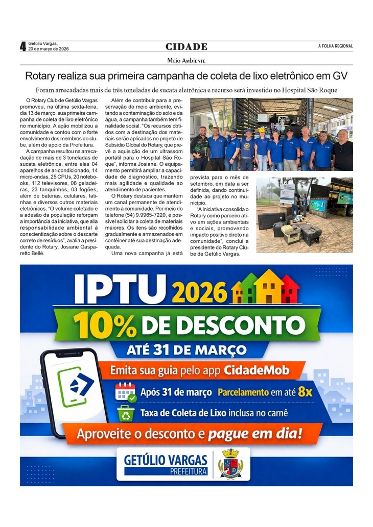 Rotary realiza sua primeira campanha de coleta de lixo eletrônico em Getúlio Vargas