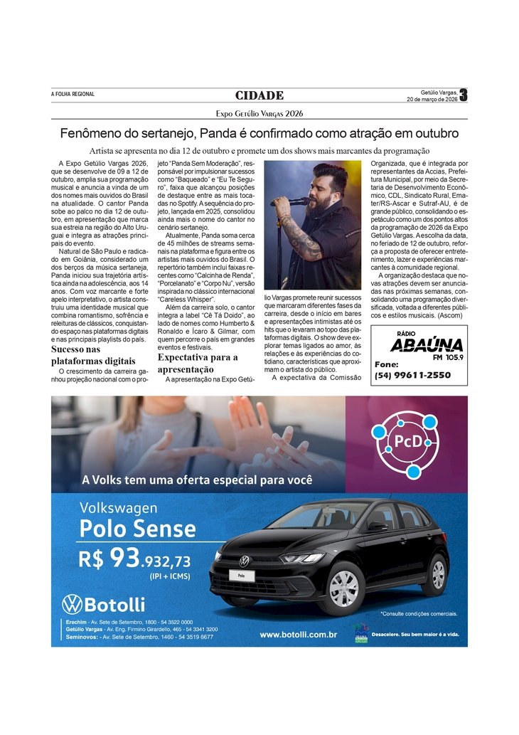 Expo Getúlio Vargas 2026 - Fenômeno do sertanejo, Panda é confirmado como atração em outubro