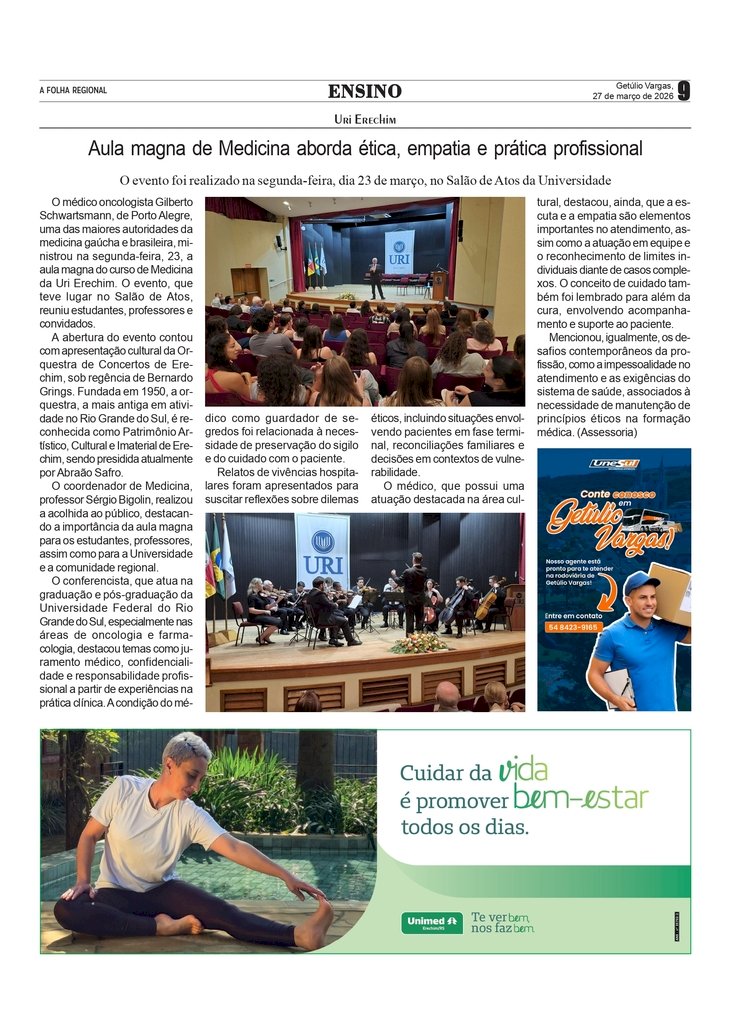 Uri Erechim - Aula magna de Medicina aborda ética, empatia e prática profissional