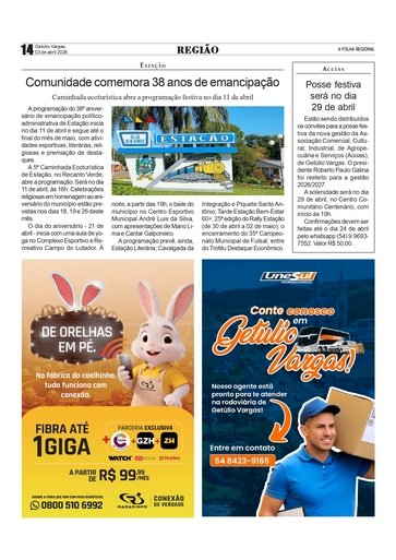 Estação - Município comemora 38 anos de emancipação; / Accias - Posse festiva será no dia 29 de abril