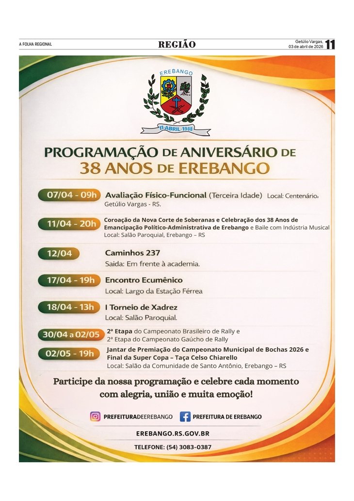 Programação de Aniversário de 38 Anos de Erebango