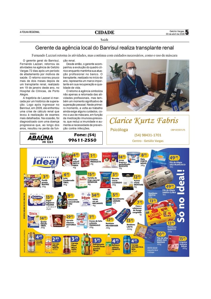 Gerente da agência local do Banrisul realiza transplante renal