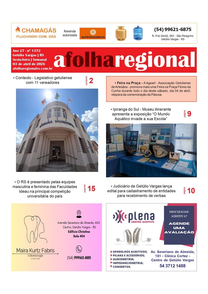 A FOLHA REGIONAL Ano 27, nº 1.372. Getúlio Vargas RS, 03 de abril de 2026.