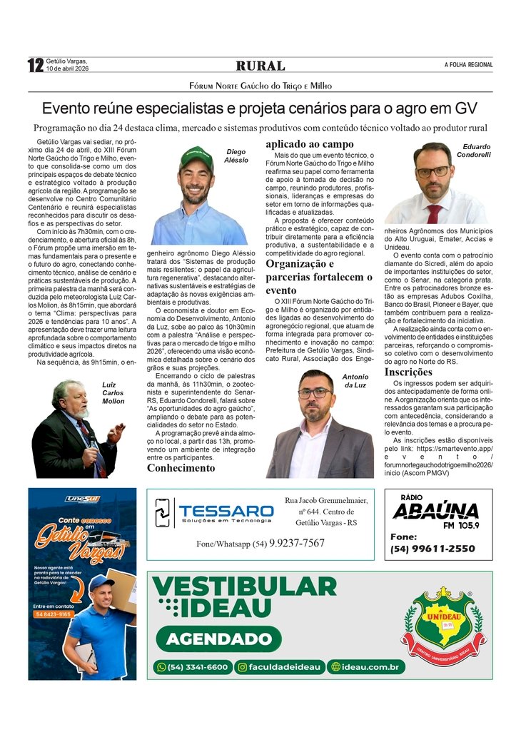 Fórum Norte Gaúcho do Trigo e Milho - Evento reúne especialistas e projeta cenários para o agro em Getúlio Vargas