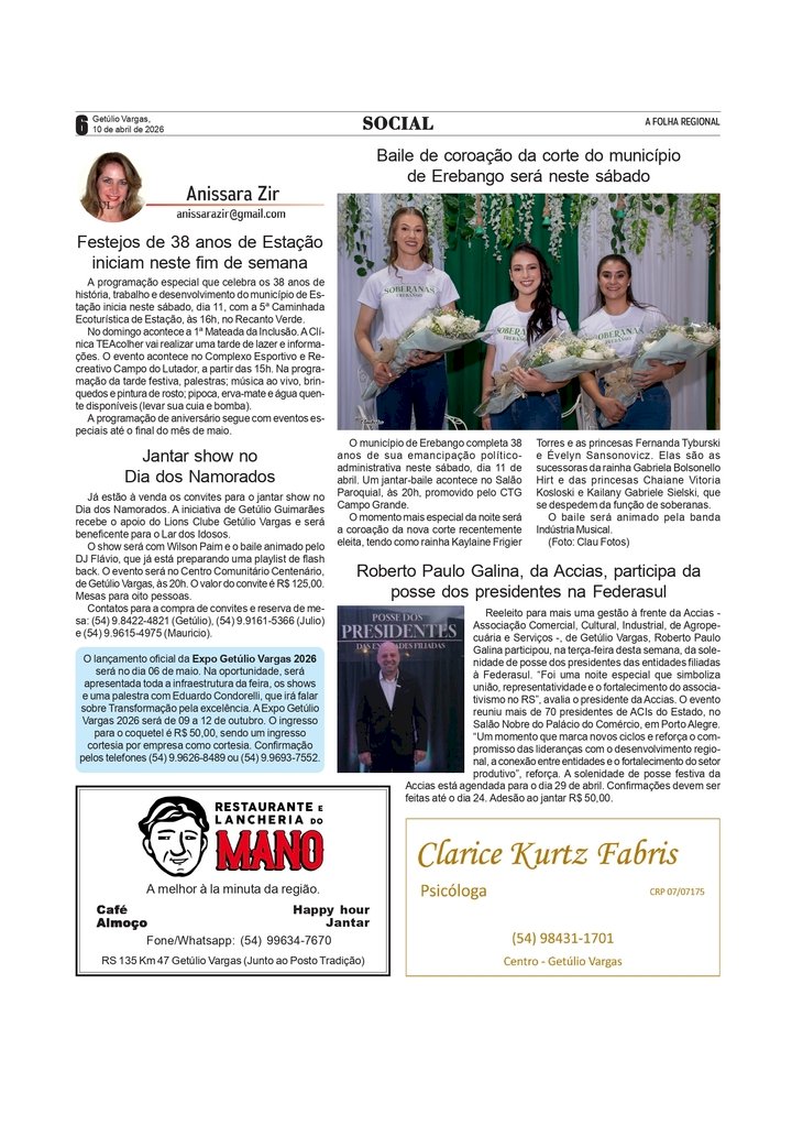  Social, por Anissara Zir. Edição de 10/4/2026.