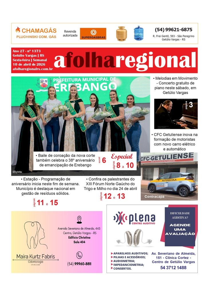A FOLHA REGIONAL Ano 27, nº 1.373. Getúlio Vargas RS, 10 de abril de 2026.