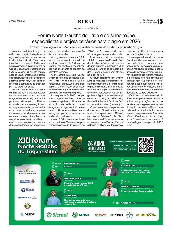 Fórum Norte Gaúcho do Trigo e do Milho reúne especialistas e projeta cenários para o agro em 2026