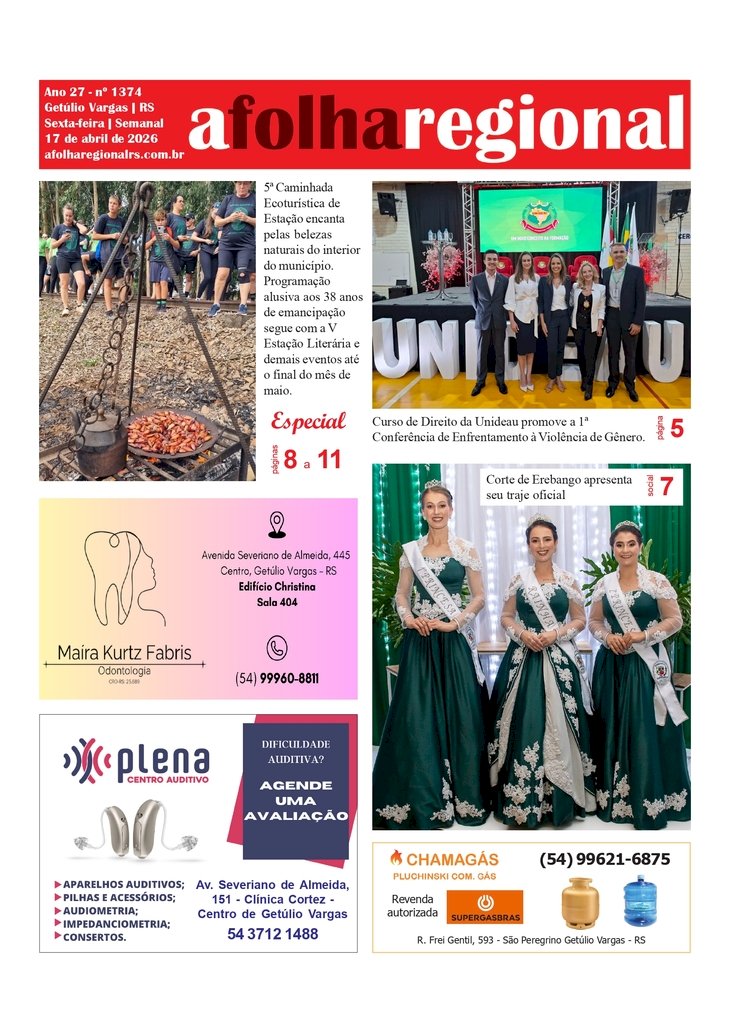 A FOLHA REGIONAL Ano 27, nº 1.374. Getúlio Vargas RS, 17 de abril de 2026.