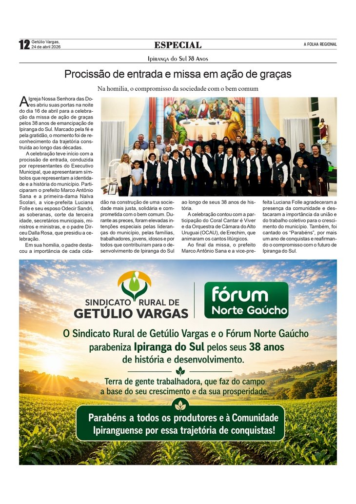 Ipiranga do Sul 38 Anos - Procissão de entrada e Missa em Ação de Graças