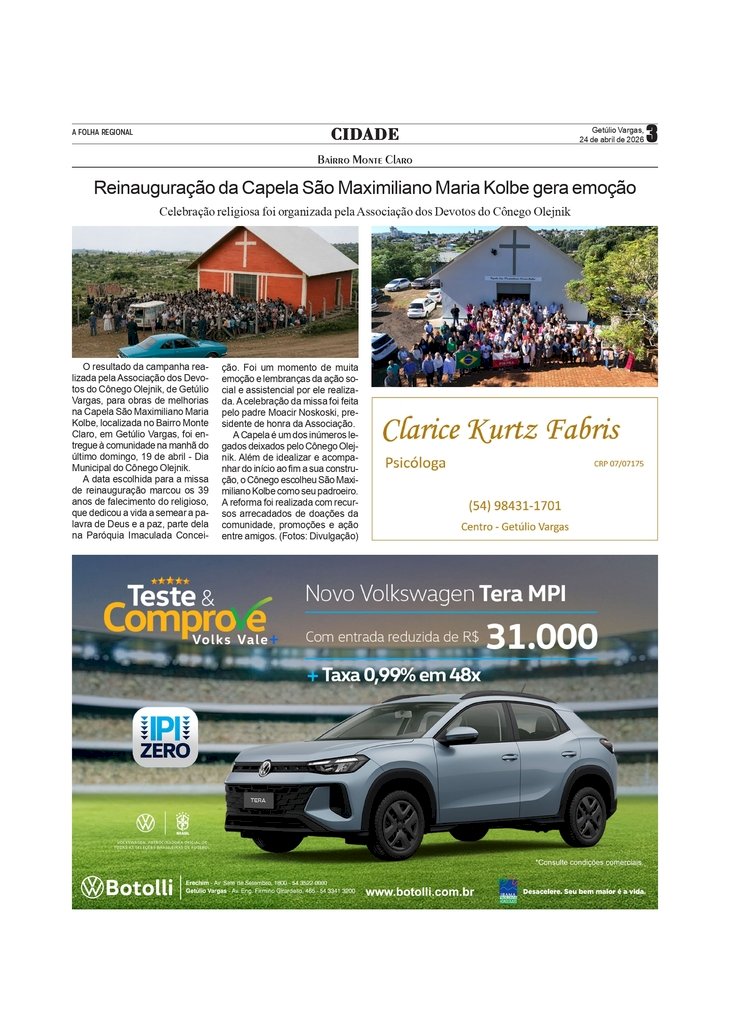 Reinauguração da Capela São Maximiliano Maria Kolbe gera emoção