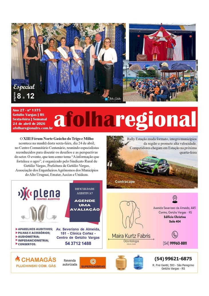 A FOLHA REGIONAL, Ano 27, nº 1.375. Getúlio Vargas RS, 24 de abril de 2026.