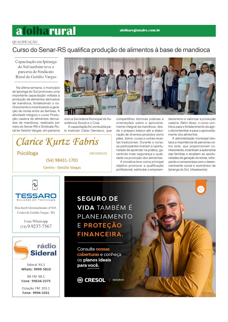 Curso do Senar-RS qualifica produção de alimentos à base de mandioca