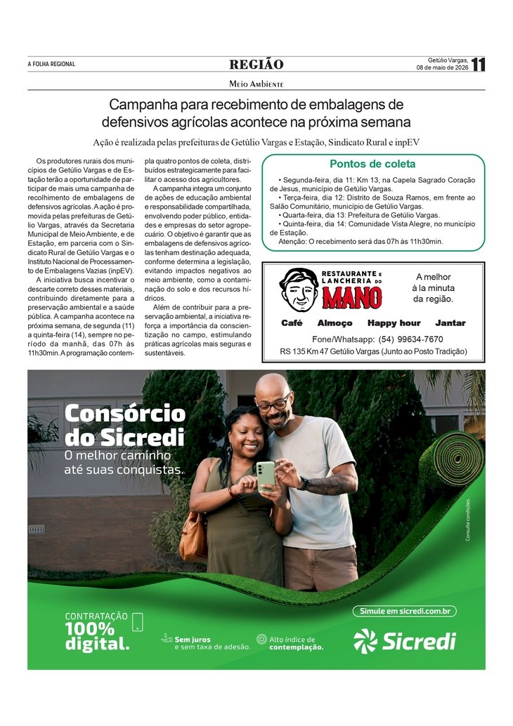 Campanha para recebimento de embalagens de defensivos agrícolas acontece na próxima semana