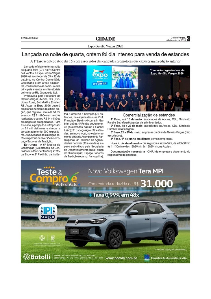 Expo Getúlio Vargas 2026 - Lançada na noite de quarta, ontem foi dia intenso para venda de estandes